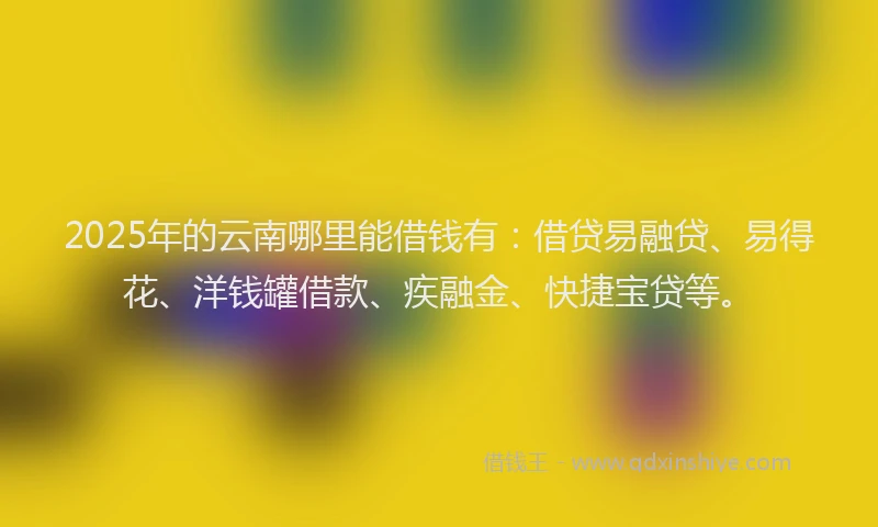 2025年的云南哪里能借钱有：借贷易融贷、易得花、洋钱罐借款、疾融金、快捷宝贷等。