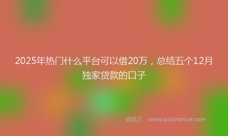 2025年热门什么平台可以借20万，总结五个12月独家贷款的口子
