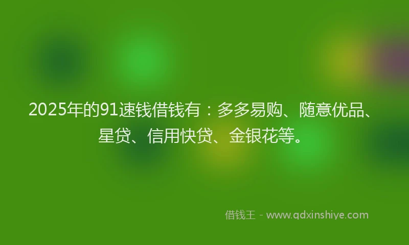 2025年的91速钱借钱有：多多易购、随意优品、星贷、信用快贷、金银花等。