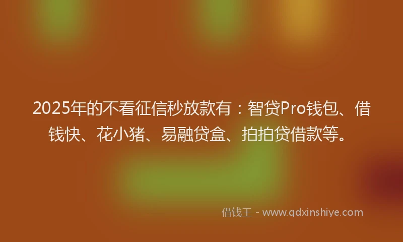 2025年的不看征信秒放款有：智贷Pro钱包、借钱快、花小猪、易融贷盒、拍拍贷借款等。