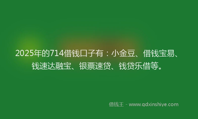 2025年的714借钱口子有：小金豆、借钱宝易、钱速达融宝、银票速贷、钱贷乐借等。