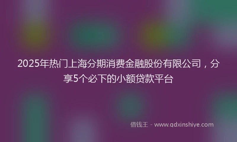 2025年热门上海分期消费金融股份有限公司，分享5个必下的小额贷款平台