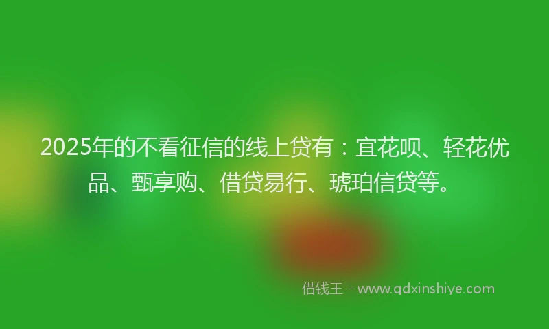 2025年的不看征信的线上贷有：宜花呗、轻花优品、甄享购、借贷易行、琥珀信贷等。