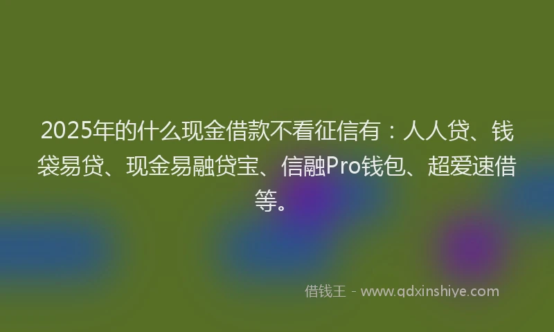 2025年的什么现金借款不看征信有：人人贷、钱袋易贷、现金易融贷宝、信融Pro钱包、超爱速借等。