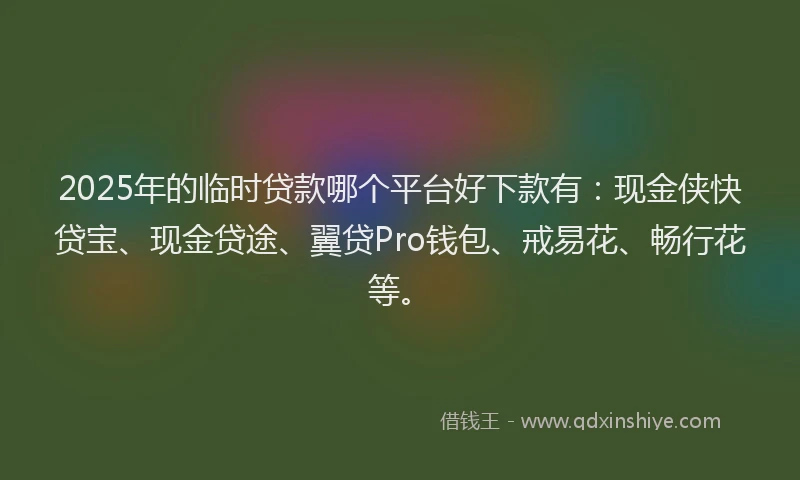 2025年的临时贷款哪个平台好下款有：现金侠快贷宝、现金贷途、翼贷Pro钱包、戒易花、畅行花等。