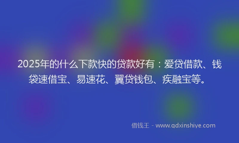 2025年的什么下款快的贷款好有：爱贷借款、钱袋速借宝、易速花、翼贷钱包、疾融宝等。
