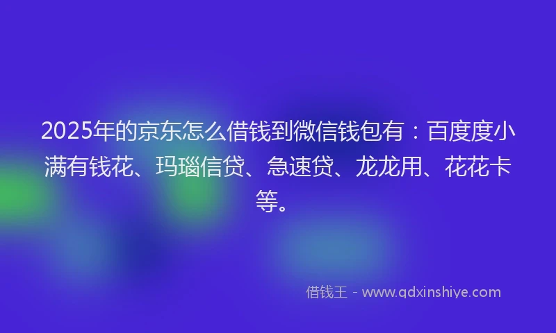 2025年的京东怎么借钱到微信钱包有：百度度小满有钱花、玛瑙信贷、急速贷、龙龙用、花花卡等。