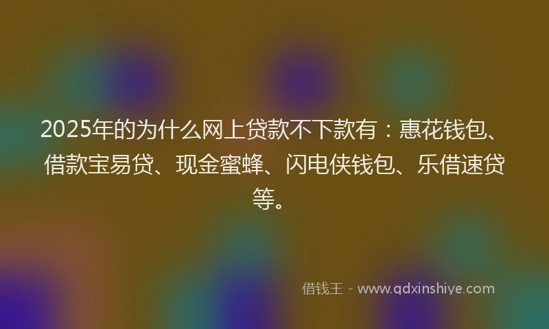 2025年的为什么网上贷款不下款有：惠花钱包、借款宝易贷、现金蜜蜂、闪电侠钱包、乐借速贷等。