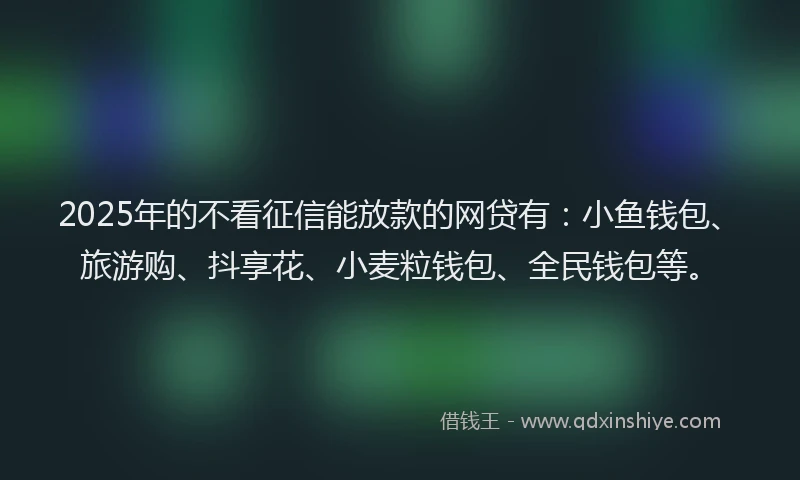 2025年的不看征信能放款的网贷有：小鱼钱包、旅游购、抖享花、小麦粒钱包、全民钱包等。