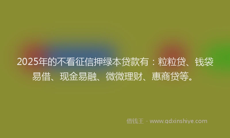 2025年的不看征信押绿本贷款有：粒粒贷、钱袋易借、现金易融、微微理财、惠商贷等。