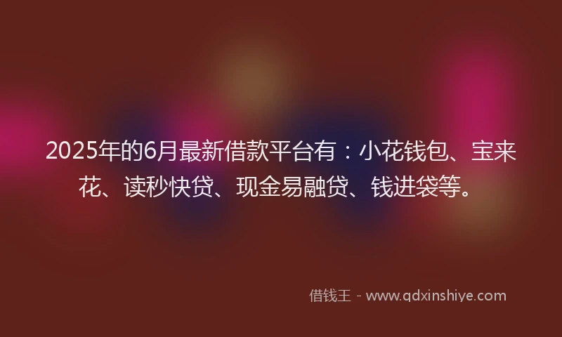 2025年的6月最新借款平台有：小花钱包、宝来花、读秒快贷、现金易融贷、钱进袋等。