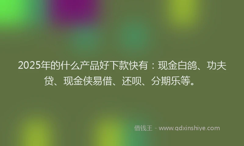 2025年的什么产品好下款快有：现金白鸽、功夫贷、现金侠易借、还呗、分期乐等。