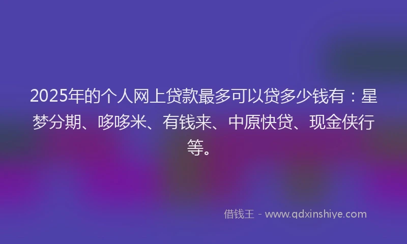 2025年的个人网上贷款最多可以贷多少钱有：星梦分期、哆哆米、有钱来、中原快贷、现金侠行等。