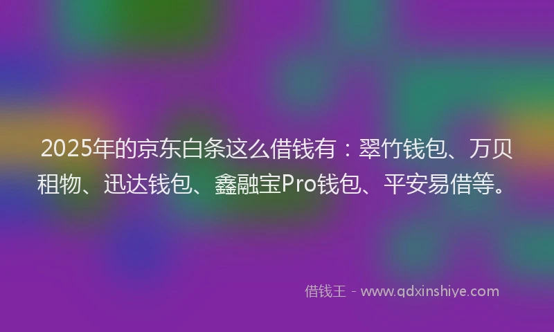 2025年的京东白条这么借钱有：翠竹钱包、万贝租物、迅达钱包、鑫融宝Pro钱包、平安易借等。