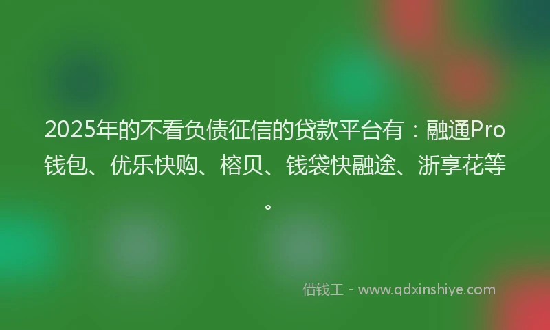 2025年的不看负债征信的贷款平台有：融通Pro钱包、优乐快购、榕贝、钱袋快融途、浙享花等。
