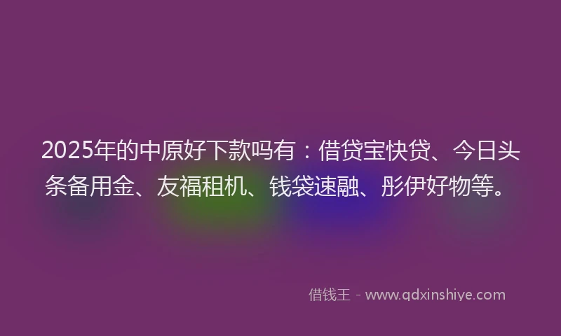 2025年的中原好下款吗有：借贷宝快贷、今日头条备用金、友福租机、钱袋速融、彤伊好物等。