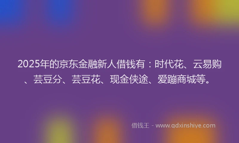 2025年的京东金融新人借钱有：时代花、云易购、芸豆分、芸豆花、现金侠途、爱蹦商城等。