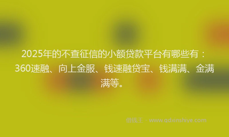 2025年的不查征信的小额贷款平台有哪些有：360速融、向上金服、钱速融贷宝、钱满满、金满满等。