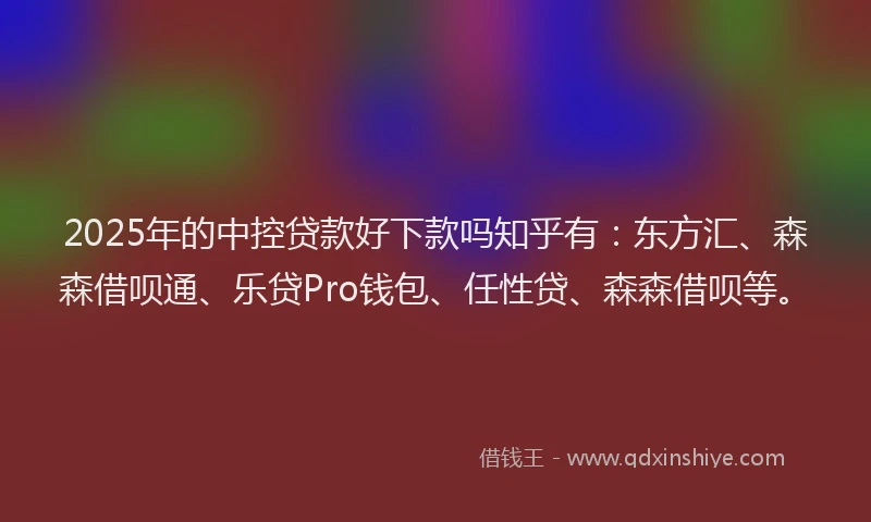 2025年的中控贷款好下款吗知乎有：东方汇、森森借呗通、乐贷Pro钱包、任性贷、森森借呗等。