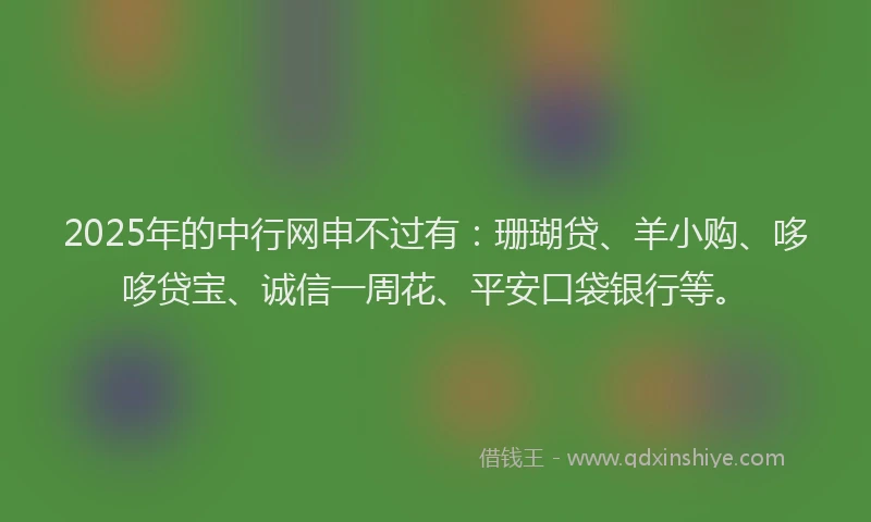 2025年的中行网申不过有：珊瑚贷、羊小购、哆哆贷宝、诚信一周花、平安口袋银行等。