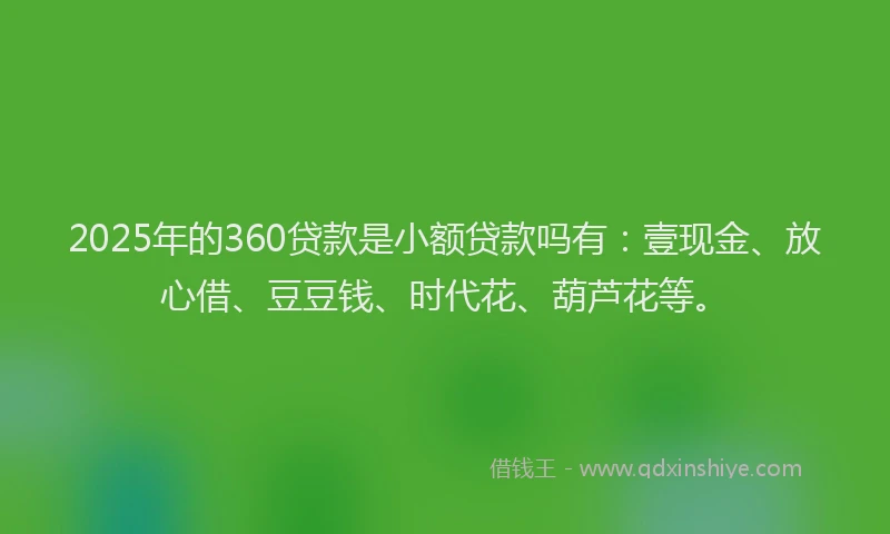 2025年的360贷款是小额贷款吗有：壹现金、放心借、豆豆钱、时代花、葫芦花等。