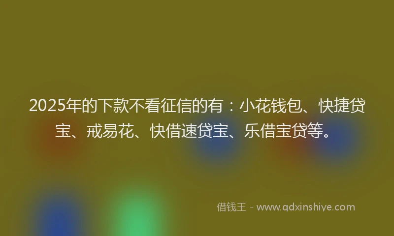 2025年的下款不看征信的有：小花钱包、快捷贷宝、戒易花、快借速贷宝、乐借宝贷等。