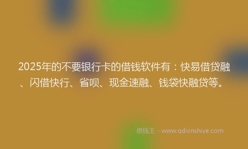 2025年的不要银行卡的借钱软件有：快易借贷融、闪借快行、省呗、现金速融、钱袋快融贷等。