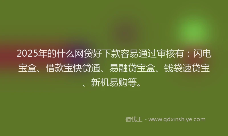 2025年的什么网贷好下款容易通过审核有：闪电宝盒、借款宝快贷通、易融贷宝盒、钱袋速贷宝、新机易购等。