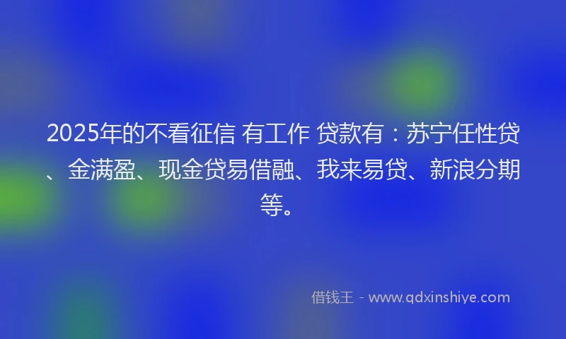 2025年的不看征信 有工作 贷款有：苏宁任性贷、金满盈、现金贷易借融、我来易贷、新浪分期等。