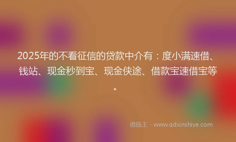 2025年的不看征信的贷款中介有：度小满速借、钱站、现金秒到宝、现金侠途、借款宝速借宝等。
