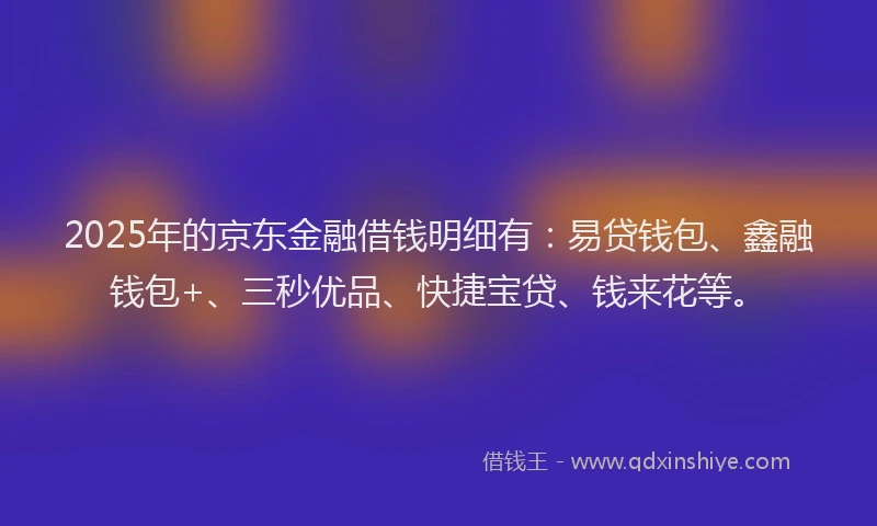 2025年的京东金融借钱明细有：易贷钱包、鑫融钱包+、三秒优品、快捷宝贷、钱来花等。