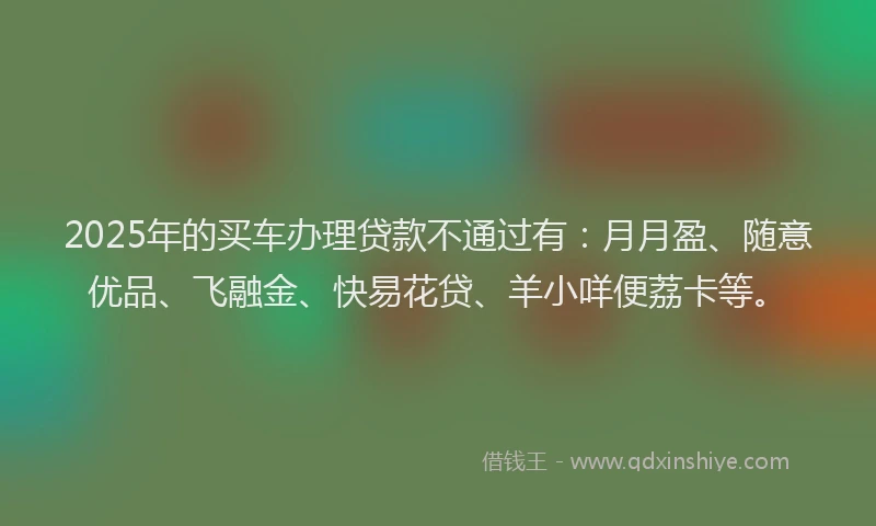 2025年的买车办理贷款不通过有：月月盈、随意优品、飞融金、快易花贷、羊小咩便荔卡等。