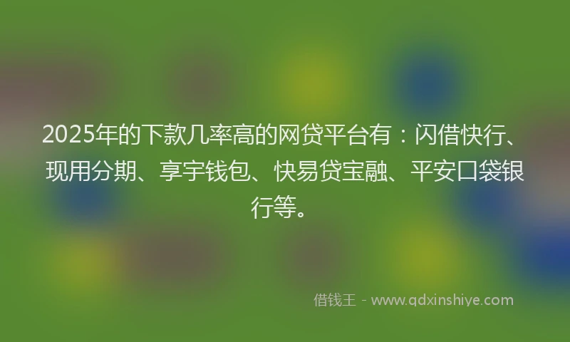 2025年的下款几率高的网贷平台有：闪借快行、现用分期、享宇钱包、快易贷宝融、平安口袋银行等。