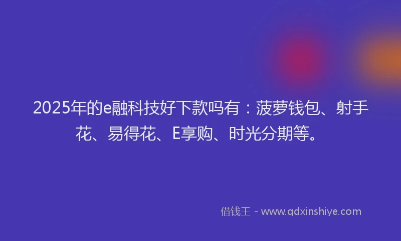 2025年的e融科技好下款吗有：菠萝钱包、射手花、易得花、E享购、时光分期等。