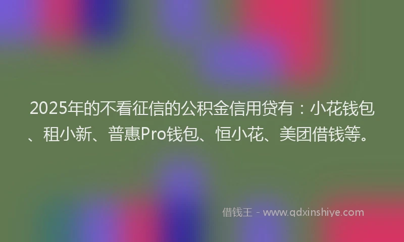2025年的不看征信的公积金信用贷有：小花钱包、租小新、普惠Pro钱包、恒小花、美团借钱等。