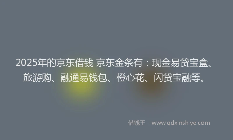 2025年的京东借钱 京东金条有：现金易贷宝盒、旅游购、融通易钱包、橙心花、闪贷宝融等。