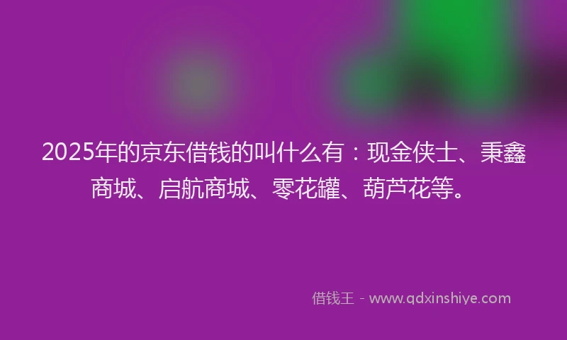2025年的京东借钱的叫什么有：现金侠士、秉鑫商城、启航商城、零花罐、葫芦花等。