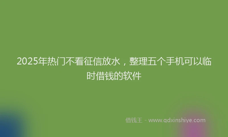 2025年热门不看征信放水，整理五个手机可以临时借钱的软件