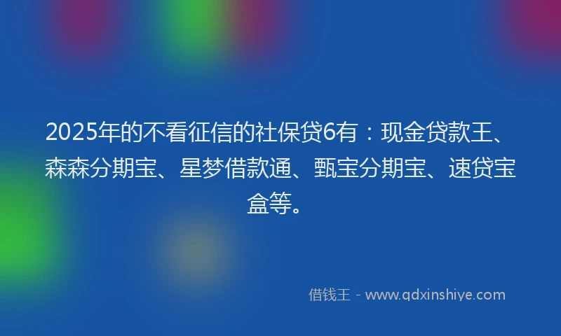 2025年的不看征信的社保贷6有：现金贷款王、森森分期宝、星梦借款通、甄宝分期宝、速贷宝盒等。