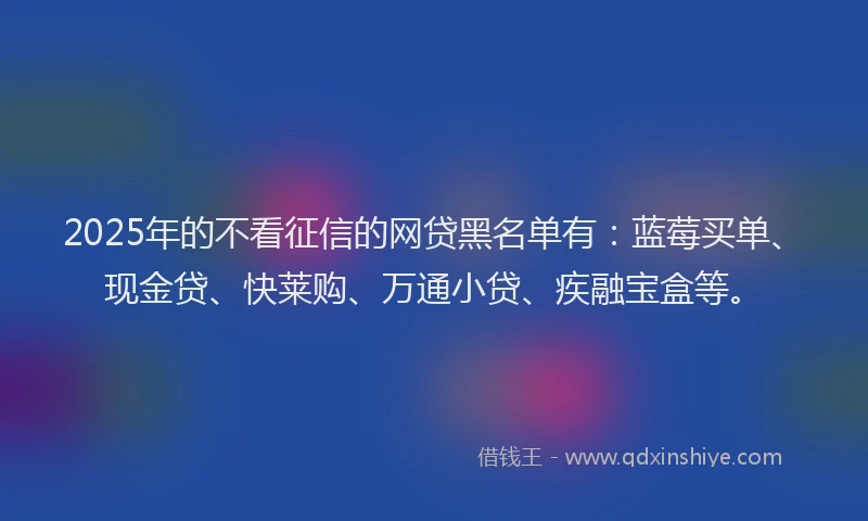 2025年的不看征信的网贷黑名单有：蓝莓买单、现金贷、快莱购、万通小贷、疾融宝盒等。