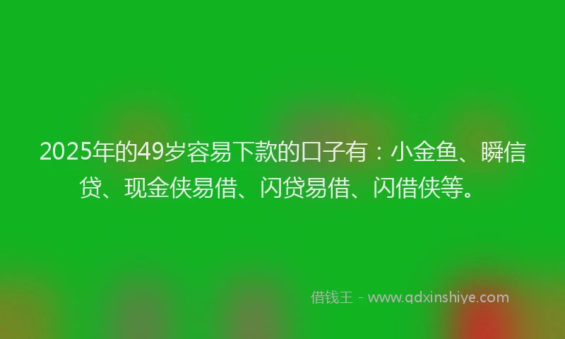 2025年的49岁容易下款的口子有：小金鱼、瞬信贷、现金侠易借、闪贷易借、闪借侠等。