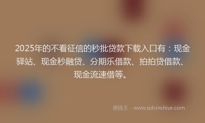 2025年的不看征信的秒批贷款下载入口有：现金驿站、现金秒融贷、分期乐借款、拍拍贷借款、现金流速借等。