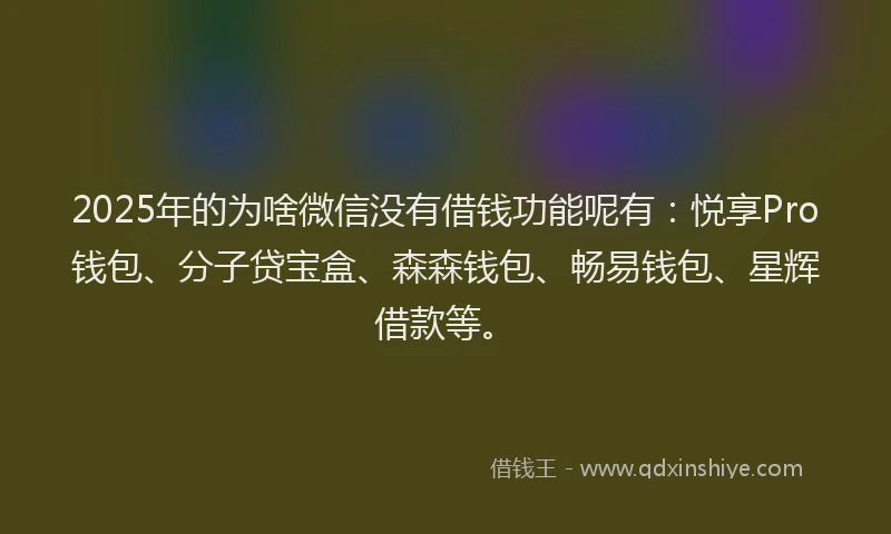 2025年的为啥微信没有借钱功能呢有：悦享Pro钱包、分子贷宝盒、森森钱包、畅易钱包、星辉借款等。