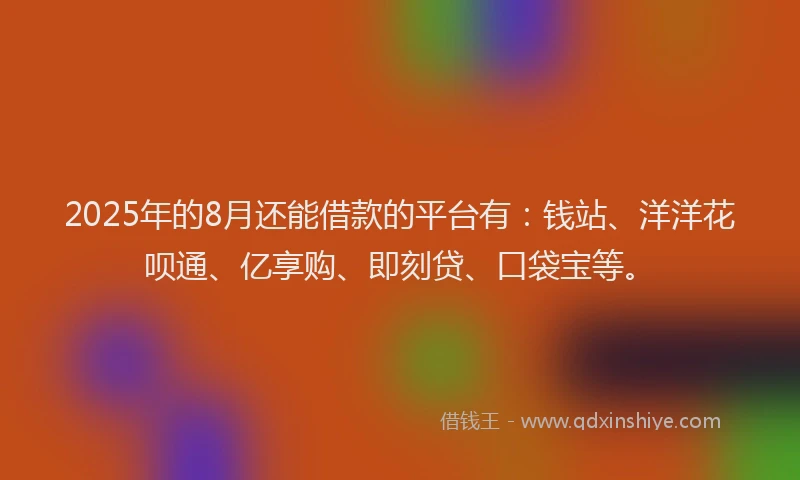 2025年的8月还能借款的平台有：钱站、洋洋花呗通、亿享购、即刻贷、口袋宝等。
