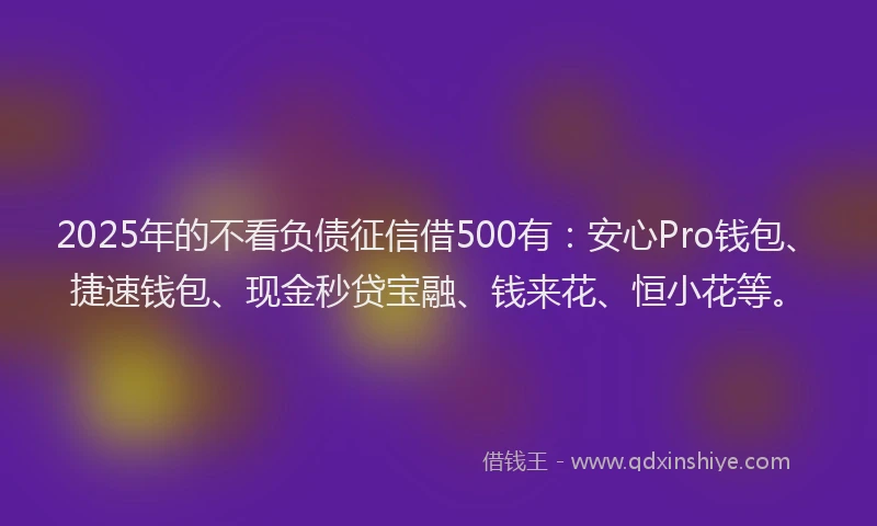 2025年的不看负债征信借500有：安心Pro钱包、捷速钱包、现金秒贷宝融、钱来花、恒小花等。