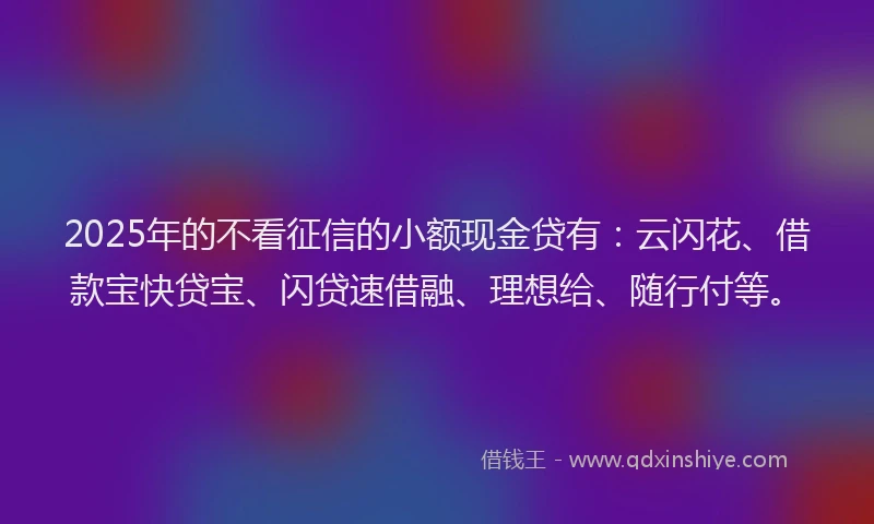 2025年的不看征信的小额现金贷有：云闪花、借款宝快贷宝、闪贷速借融、理想给、随行付等。