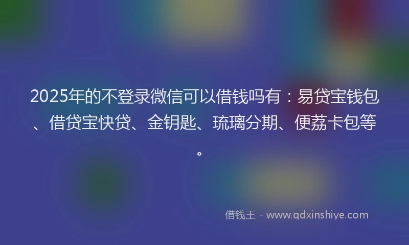 2025年的不登录微信可以借钱吗有：易贷宝钱包、借贷宝快贷、金钥匙、琉璃分期、便荔卡包等。