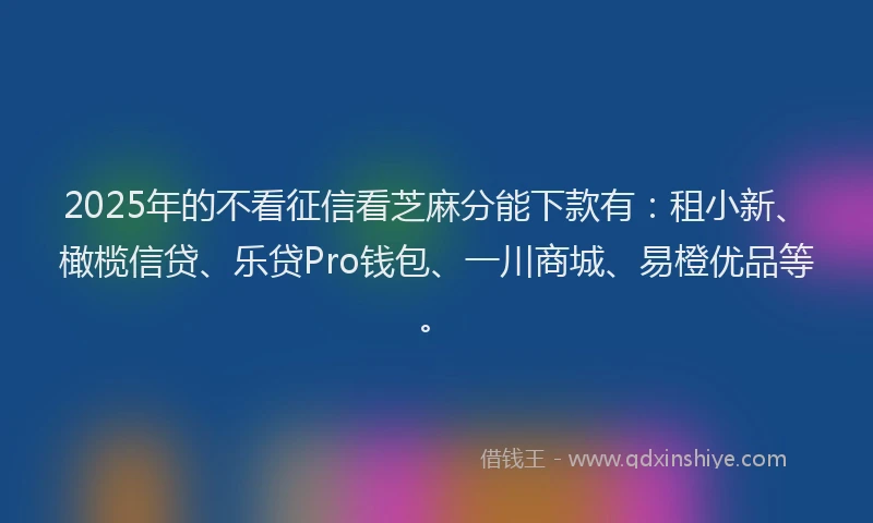 2025年的不看征信看芝麻分能下款有：租小新、橄榄信贷、乐贷Pro钱包、一川商城、易橙优品等。