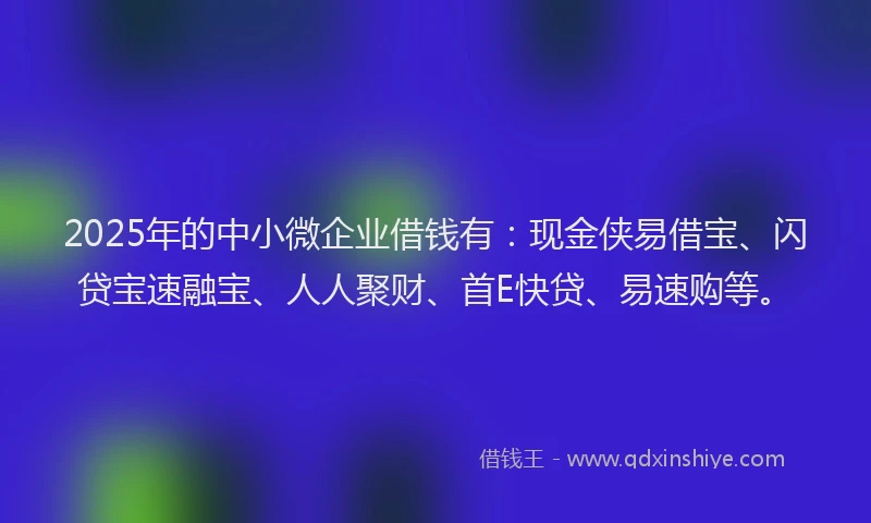 2025年的中小微企业借钱有：现金侠易借宝、闪贷宝速融宝、人人聚财、首E快贷、易速购等。