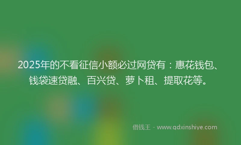 2025年的不看征信小额必过网贷有：惠花钱包、钱袋速贷融、百兴贷、萝卜租、提取花等。
